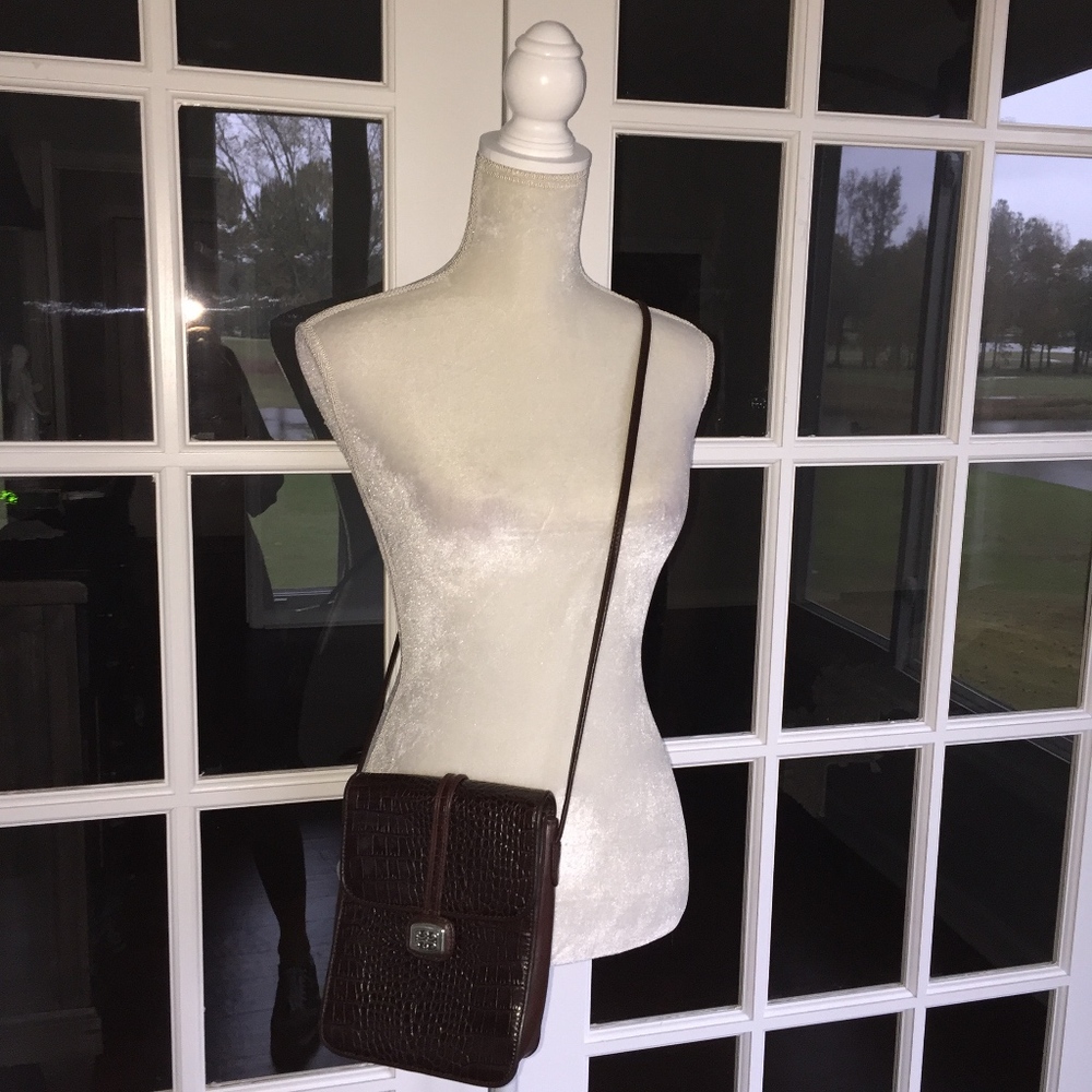 Brown Croc Leather  Crossbody Bag